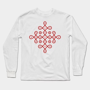 Dot Kolam, Red transparent Kolam, Muggu, rangoli Long Sleeve T-Shirt